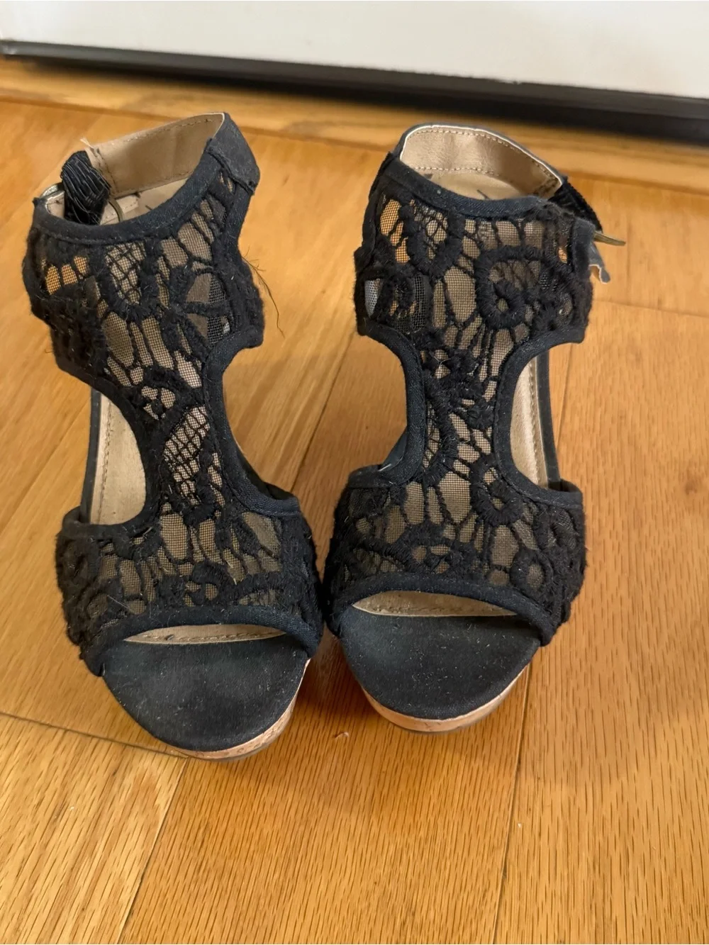 American Eagle black sandal wedge platform heels size 6.5.
